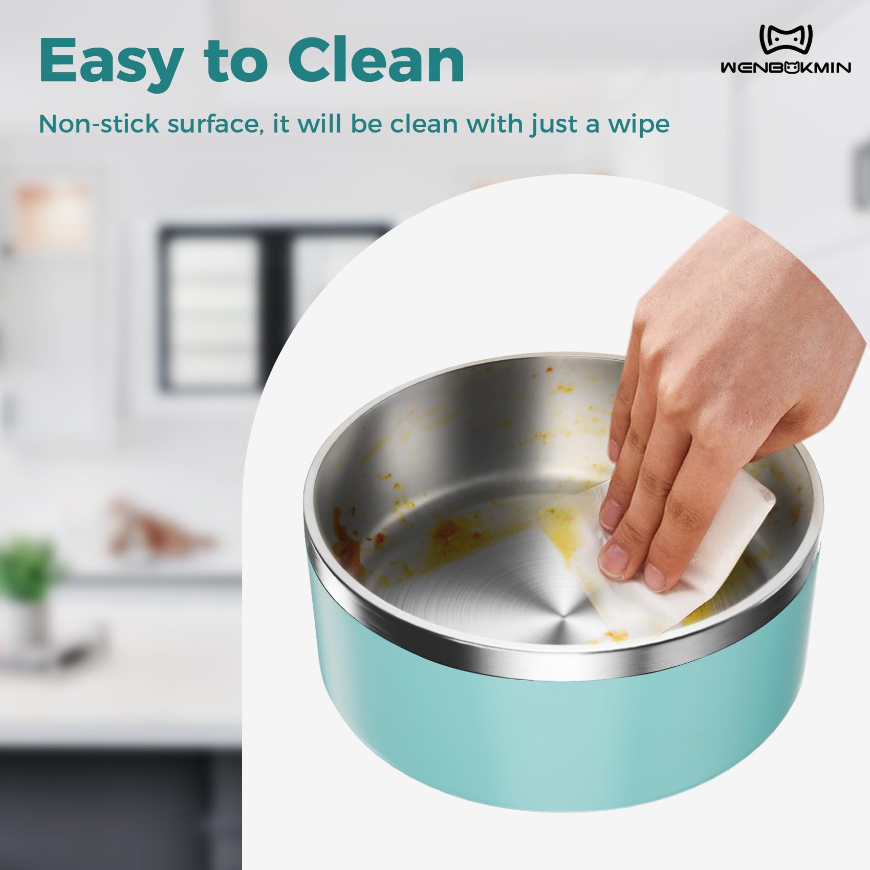 WENBOKMIN dog bowl 304 stainless steel, easy to clean and sanitize