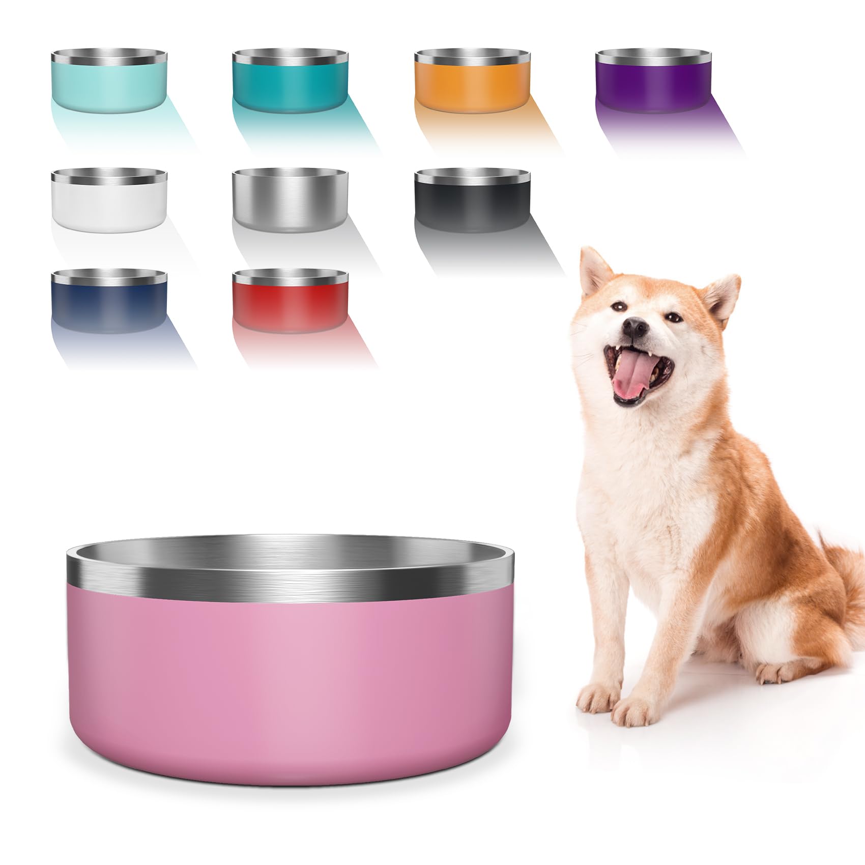 WENBOKMIN 40oz pink dog bowl side view showing ample capacity for meals