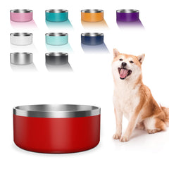 WENBOKMIN 64oz red stainless steel dog bowl with anti-slip base for quiet meals.