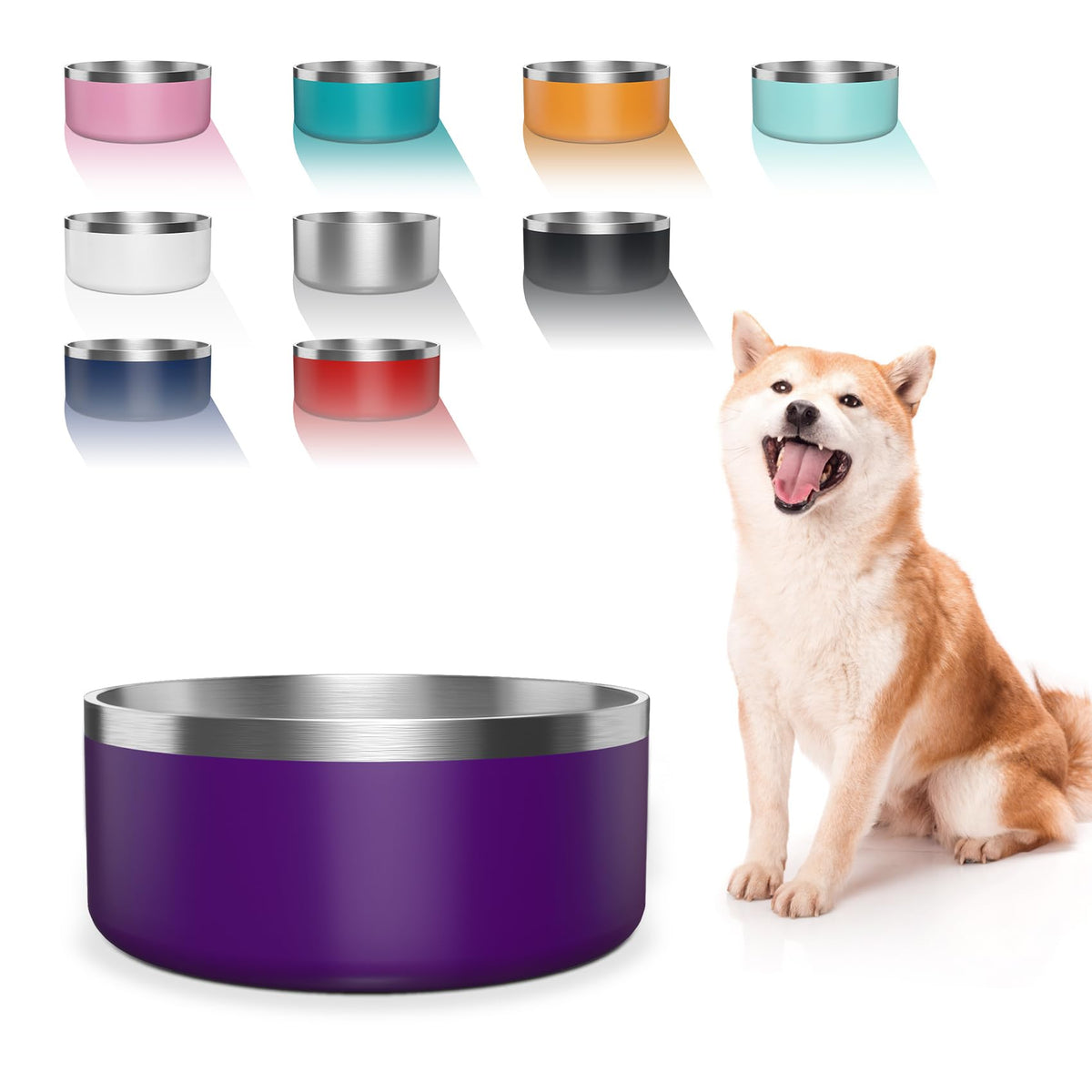 WENBOKMIN 64oz stainless steel dog bowl in purple, durable and easy to clean for everyday meals.