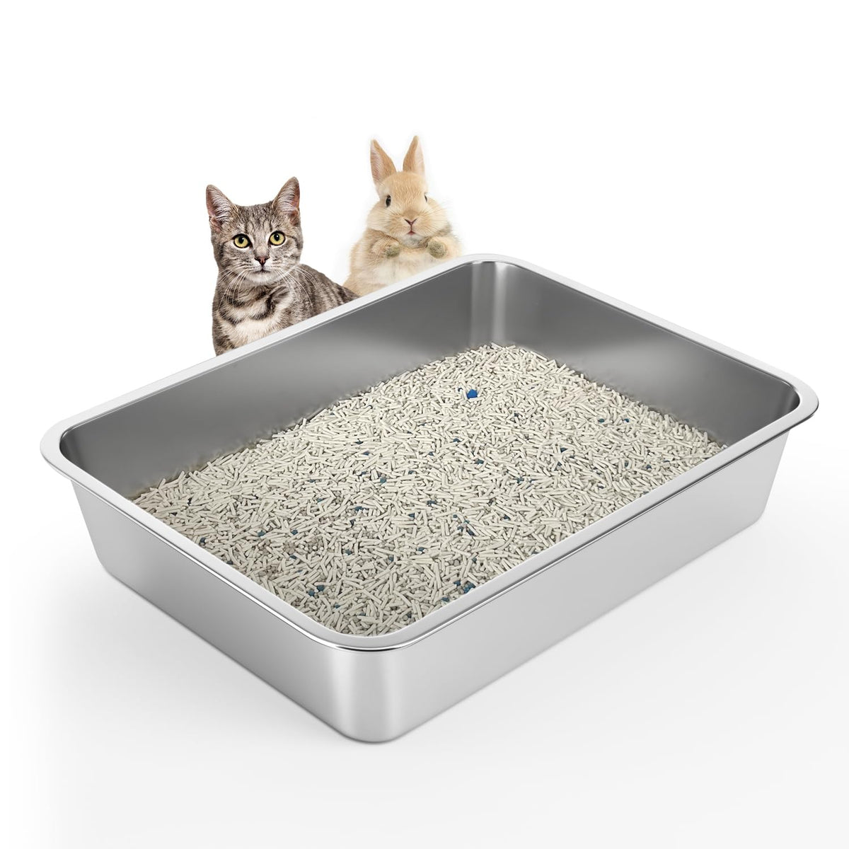 WENBOKMIN stainless steel cat litter box front view shows safe, smooth-edged design.