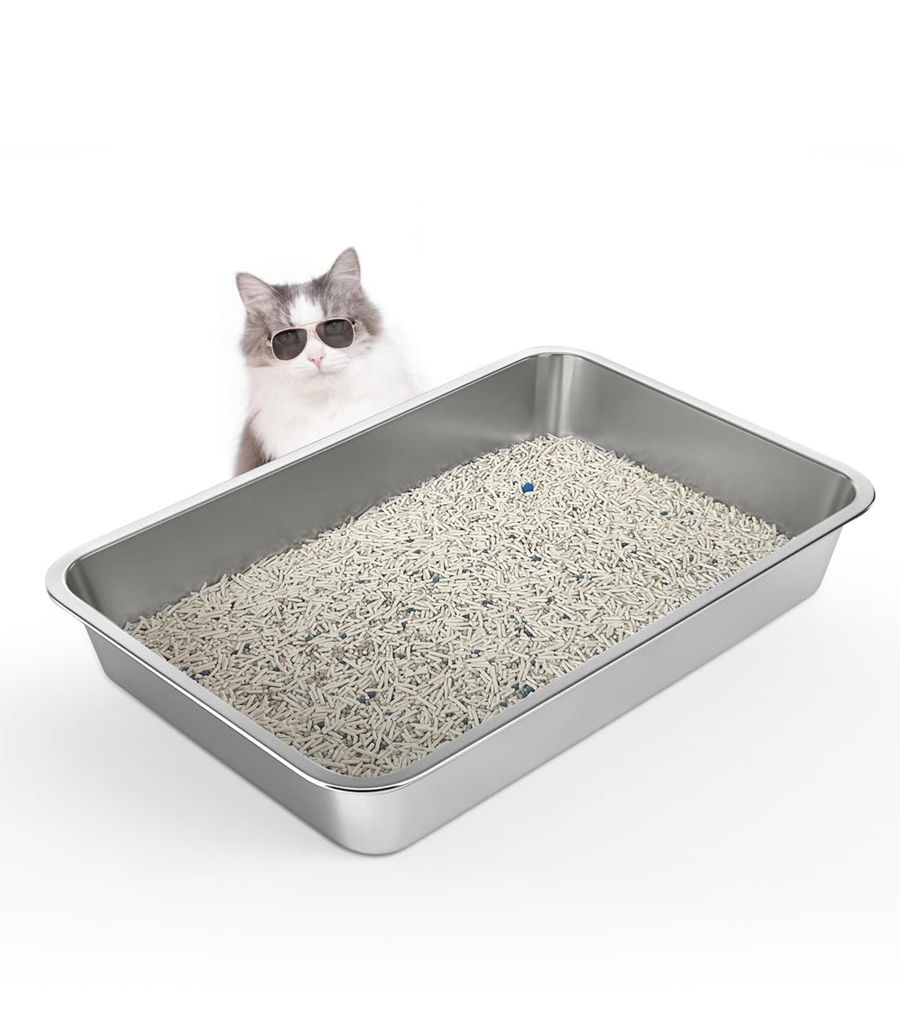 WENBOKMIN stainless steel cat litter box seen from front view, durable and easy to clean.