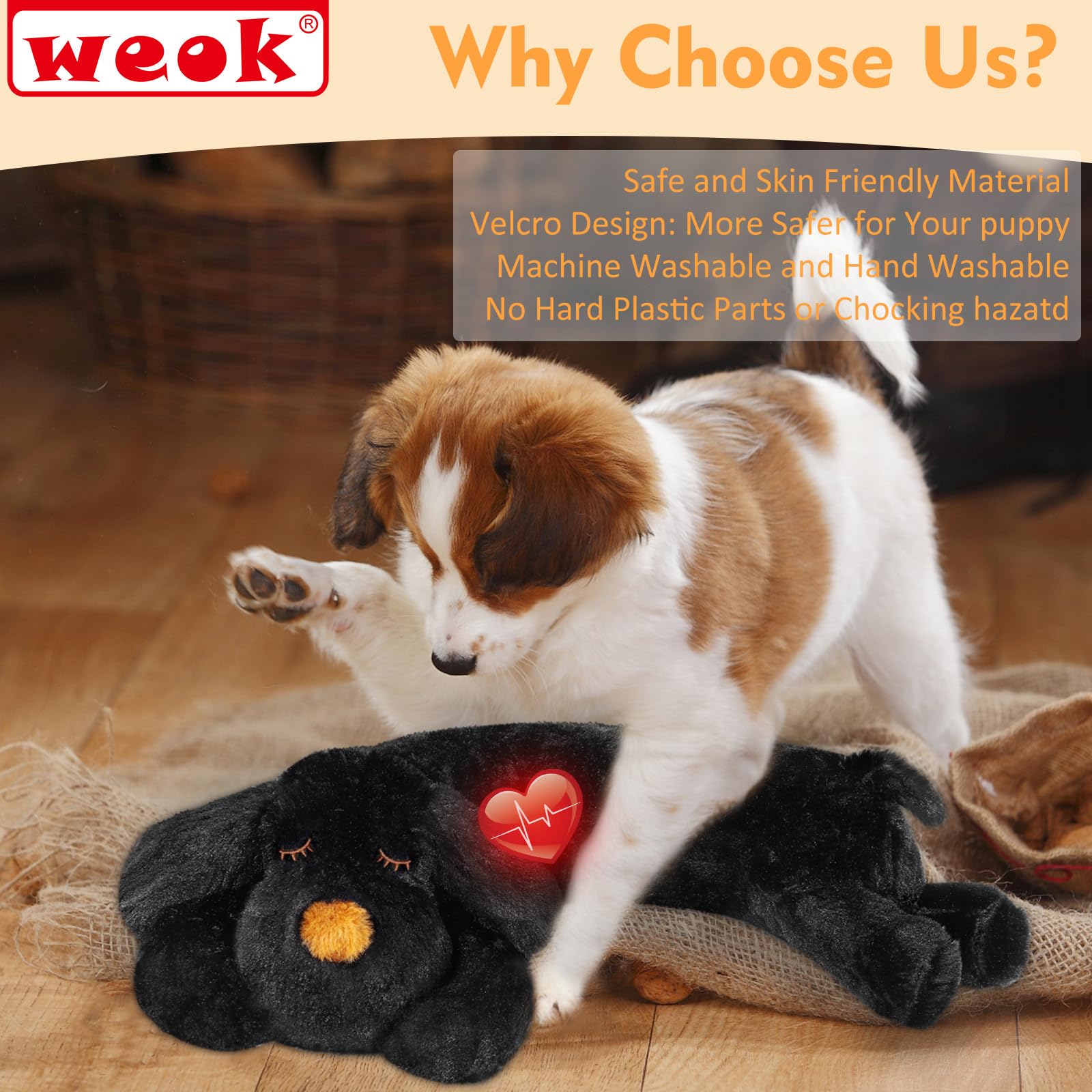 WEOK Heartbeat Puppy bedtime scene suggests a peaceful transition to night