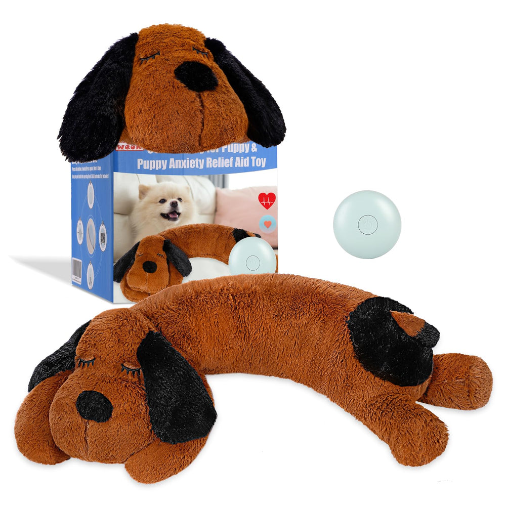 WEOK heartbeat puppy toy comfort shows a soft, calming presence for anxious puppies.
