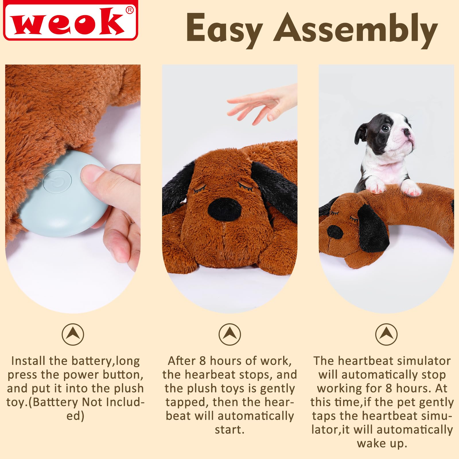 WEOK heartbeat toy new puppy gift choice highlights comforting, nonverbal reassurance.
