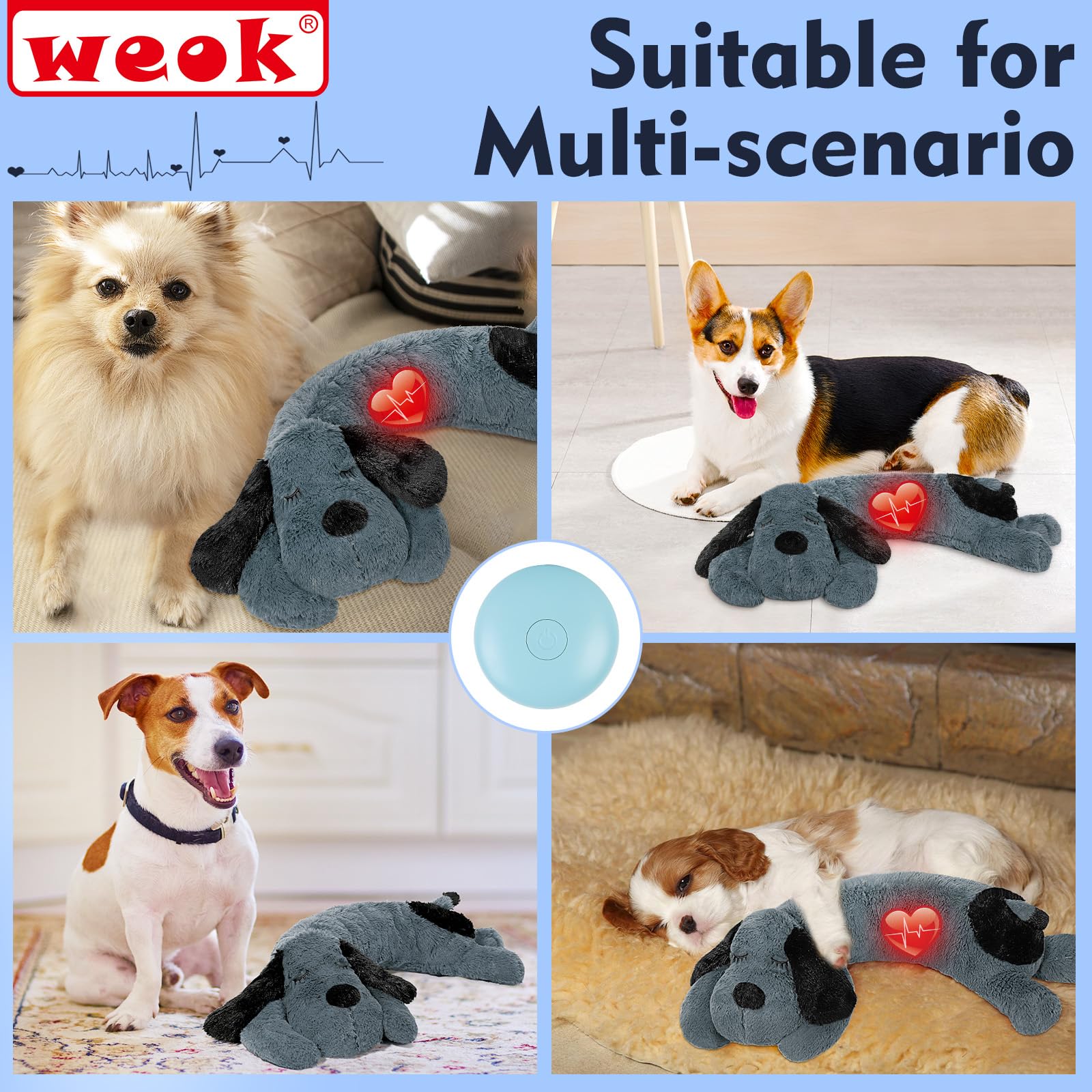 WEOK heartbeat toy with plush companion supports sleep after play and in kennels.