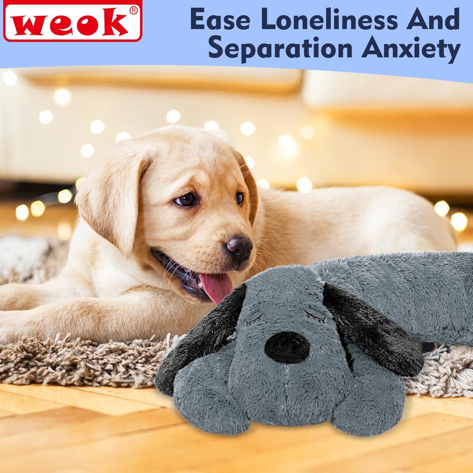 WEOK puppy heartbeat toy offers companionship during new home transitions.