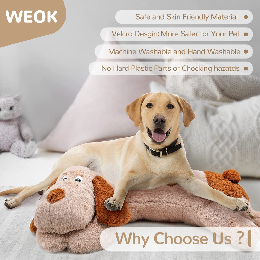 WEOK Puppy Heartbeat Toy durable fabric withstands daily play.