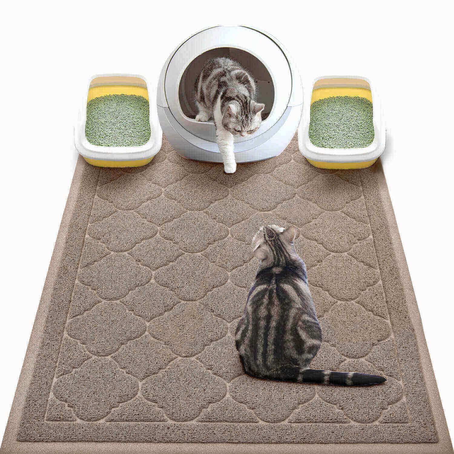 WePet cat litter mat under the litter box reduces tracking and mess.