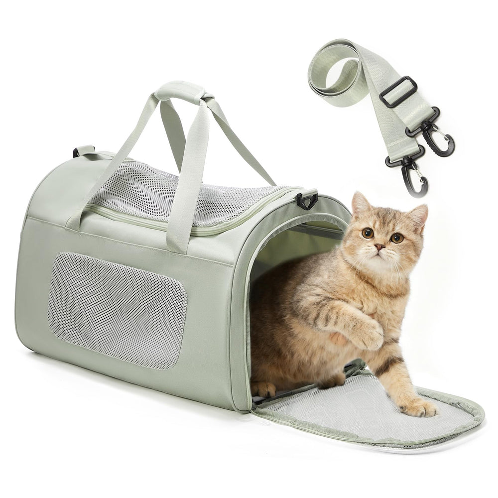 WEPLAN large cat carrier in green, front view for secure travel with pets