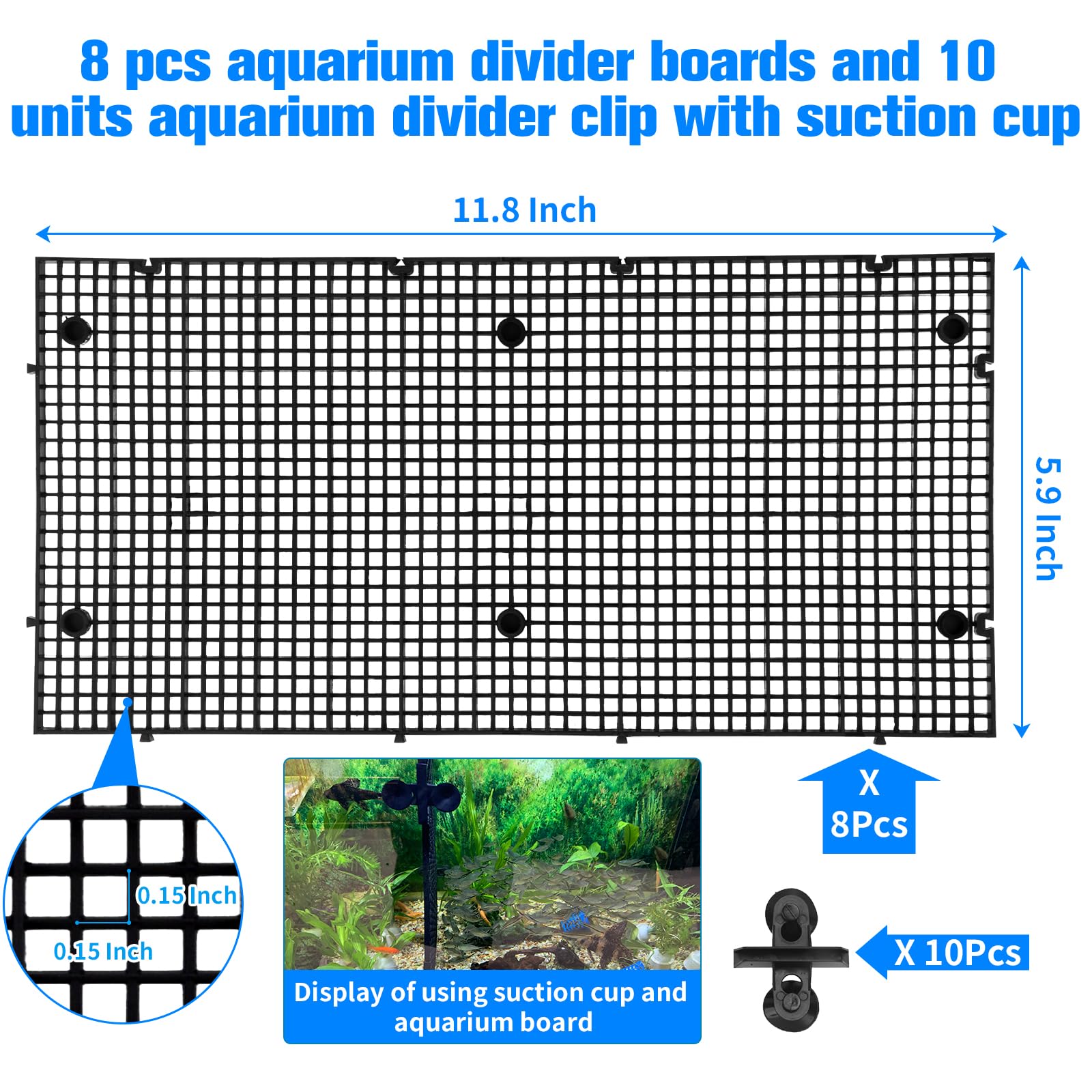 Weramics aquarium divider with suction cups securing panels to tank
