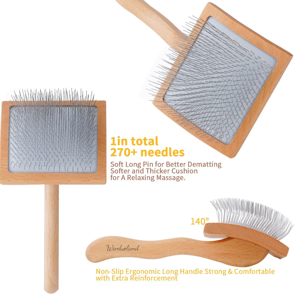 Werduoland long-pin slicker close-up shows deep pins for detangling
