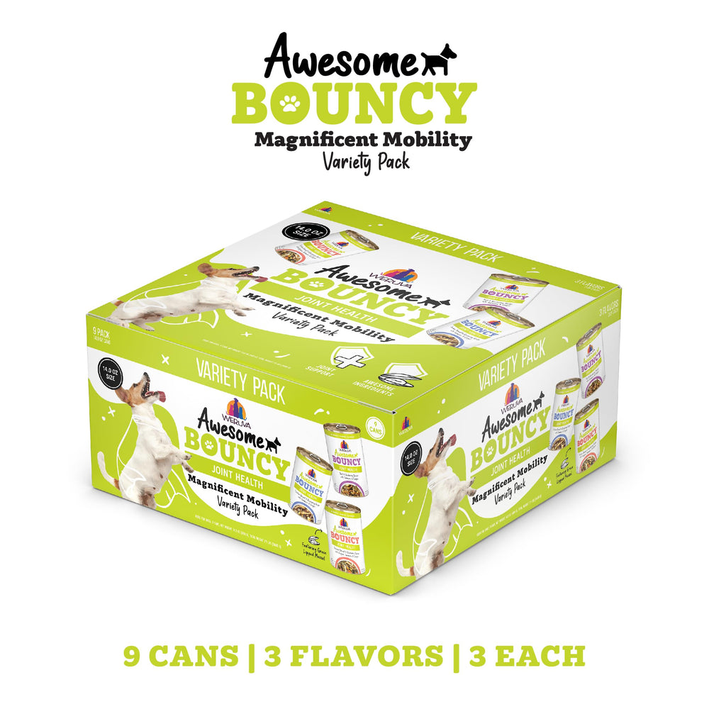 Weruva Awesome Bouncy cage-free-chicken highlights natural ingredients for palatability.