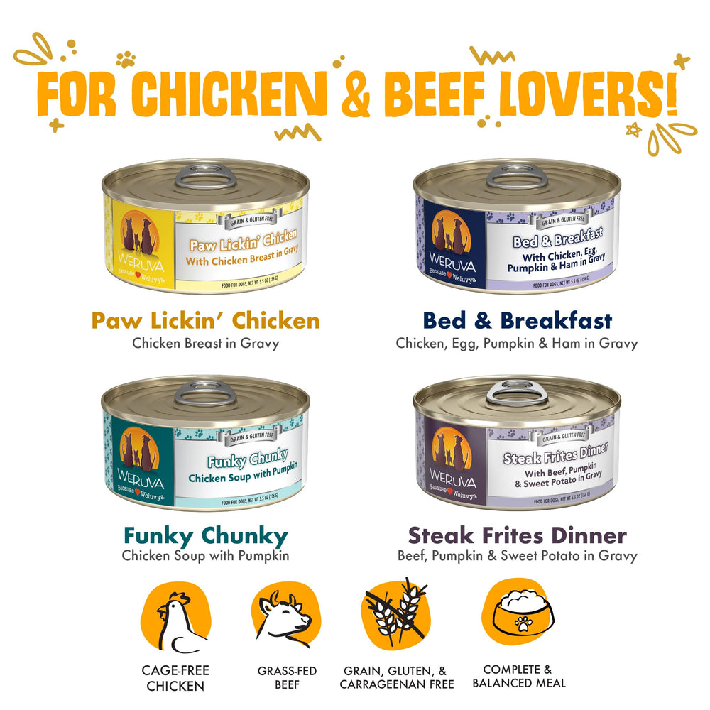 Weruva Baron's Batch Funky Chunky can, tasty texture for picky eaters.