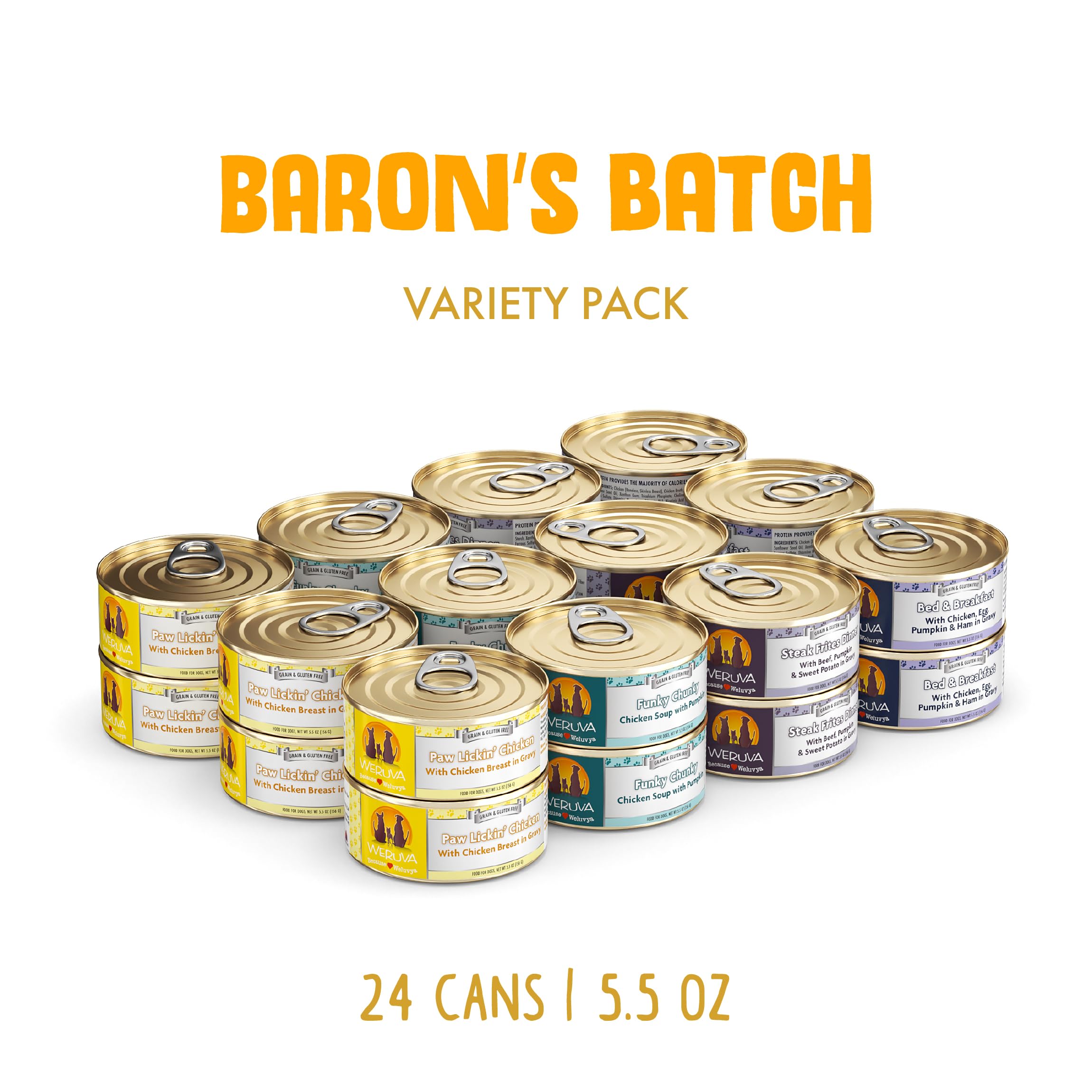Weruva Baron's Batch Paw Lickin’ Chicken can, protein-rich option dogs love.