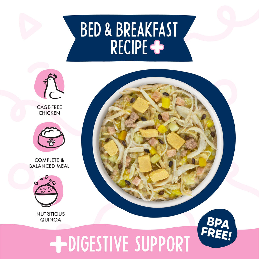 Weruva Bed and Breakfast ingredients pumpkin quinoa shown to highlight digestive-friendly pairing.