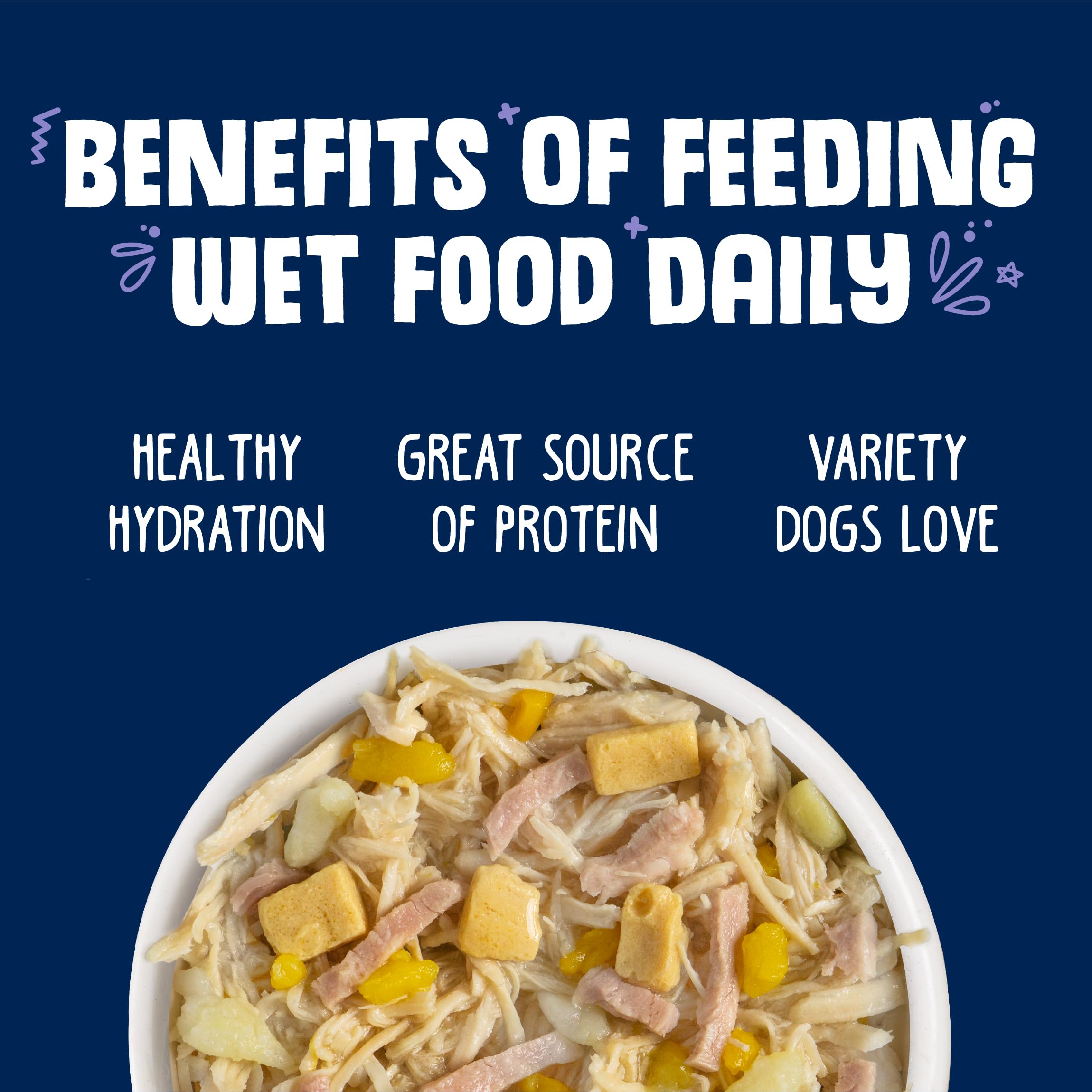 Label close-up showing cage-free chicken and natural ingredients.