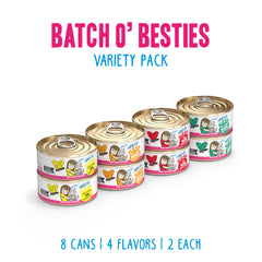 Eight cans displayed to highlight the Variety Pack for balanced feline meals.