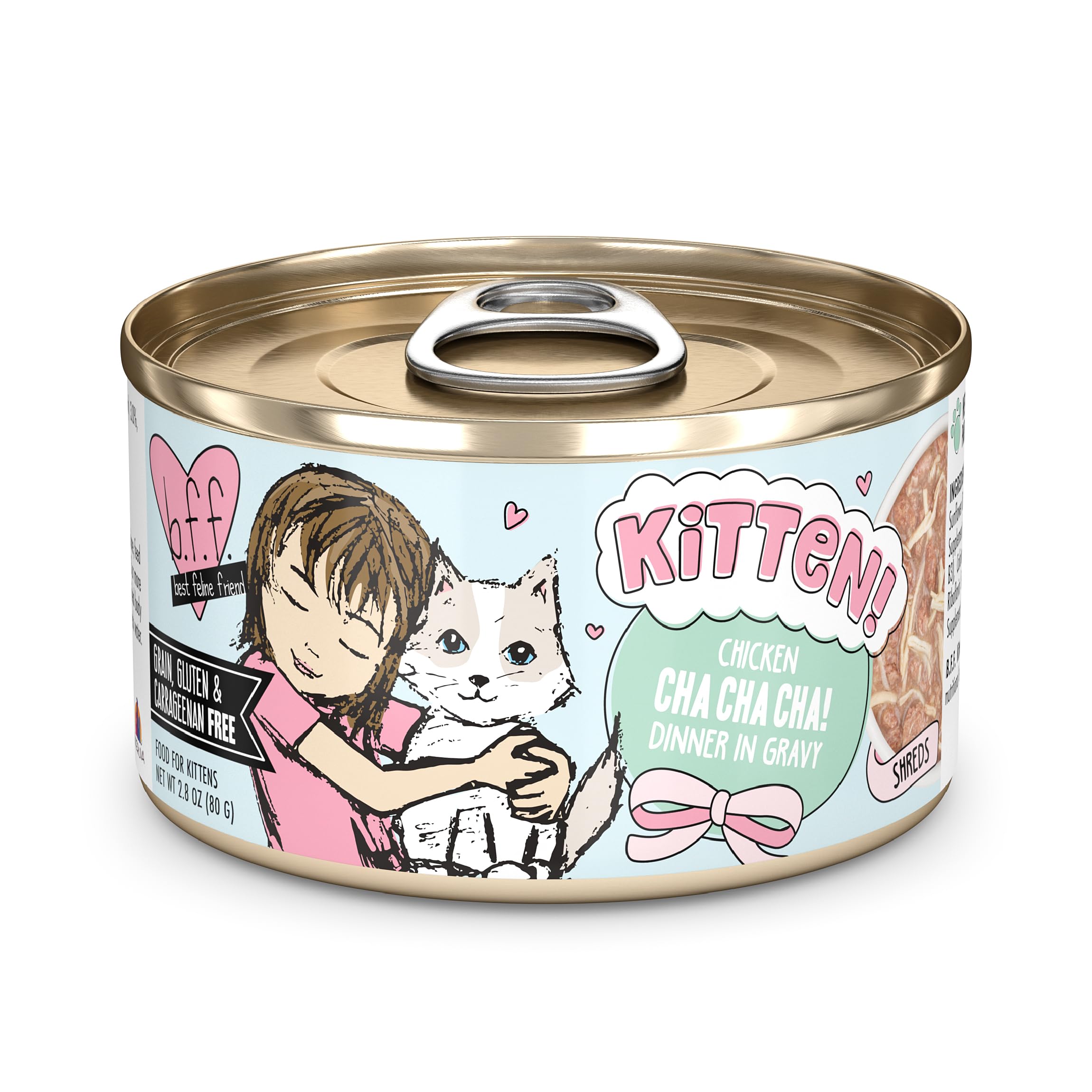 Weruva BFF Kitten Cha Cha Cha can front view showing moisture-rich meal