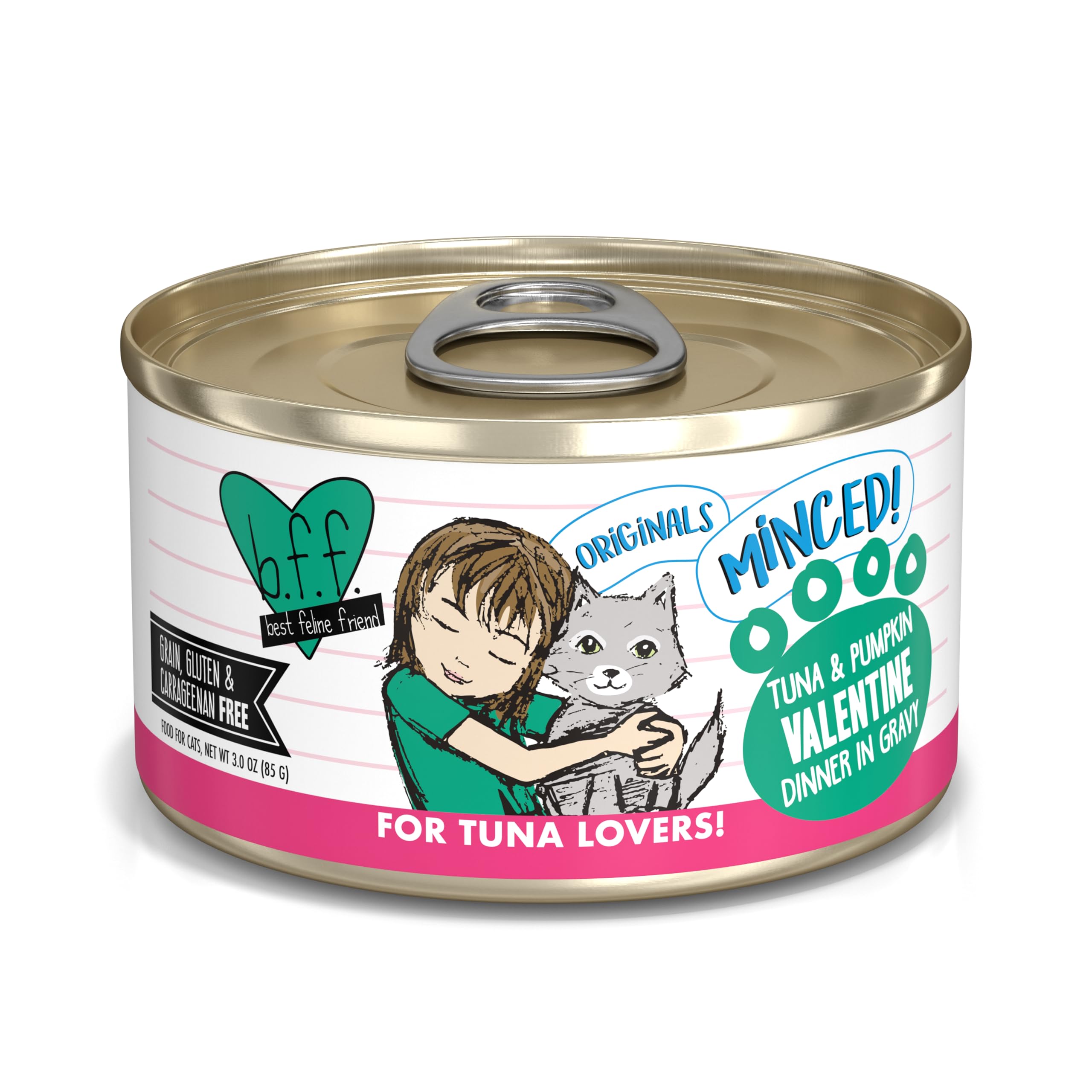Weruva BFF minced tuna in gravy can; moisture rich adult cat meal