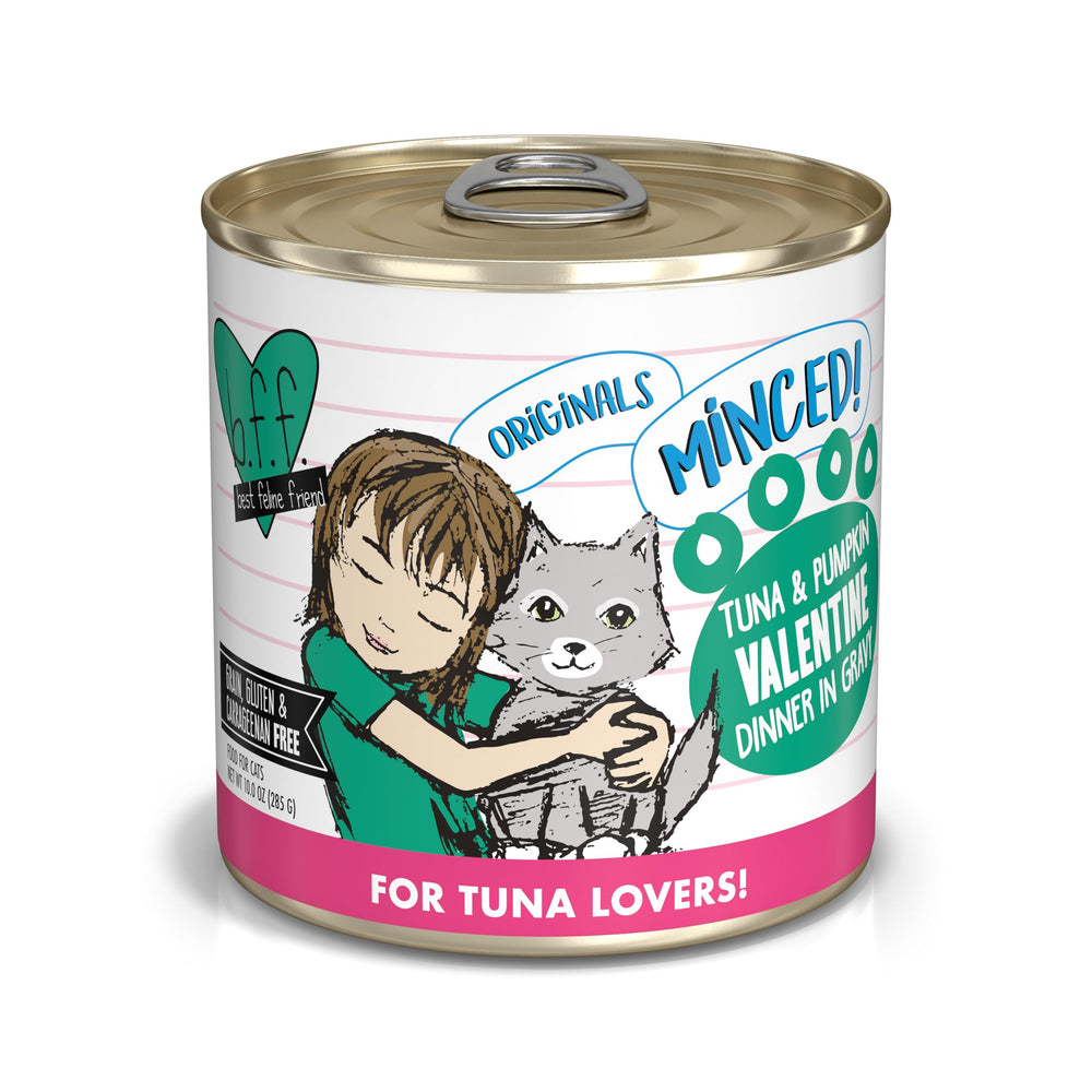Weruva BFF minced tuna and pumpkin Valentine in gravy – appetizing texture and hydration in one serving.