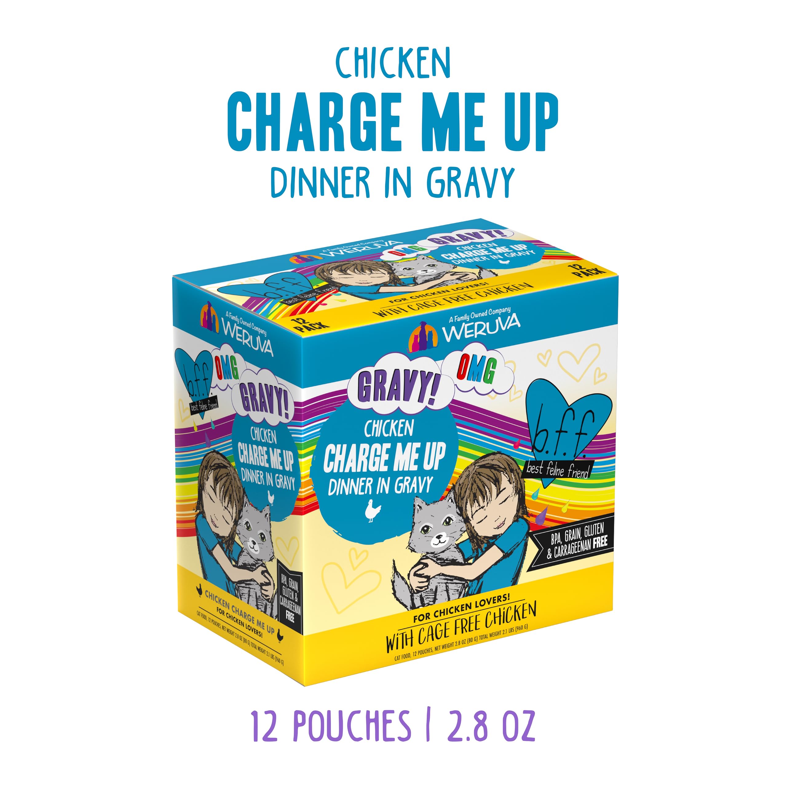 Weruva B.F.F. OMG 2.8oz pouch in pack 12 for easy portions.