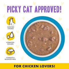 Weruva B.F.F. OMG cage-free ground chicken in gravy highlighting lean protein.