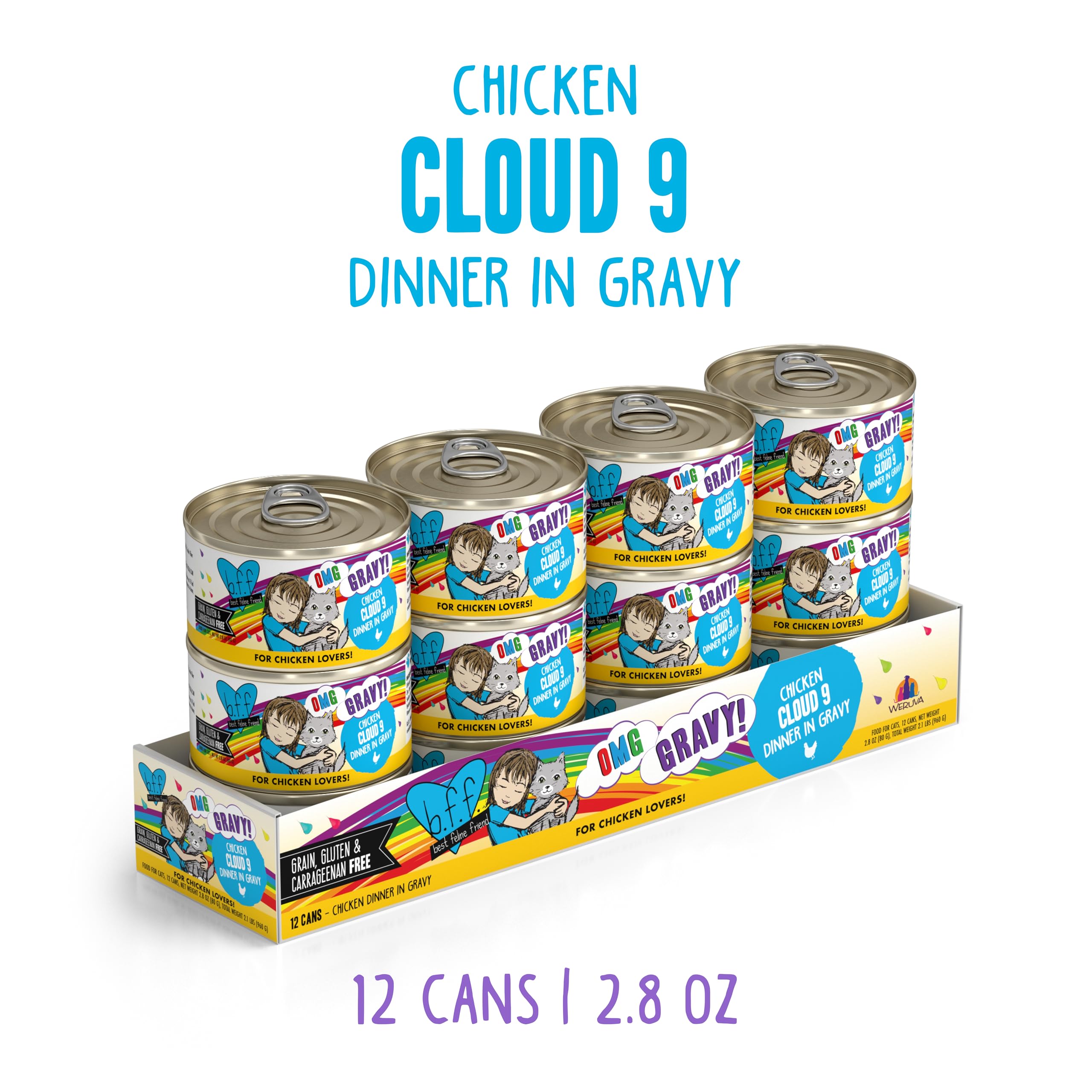 Weruva B.F.F. OMG Chicken Cloud 9 close-up shows tender chicken in rich gravy for easy meals.