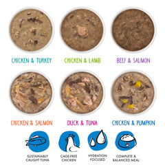 Weruva B.F.F. OMG Crazy 4 U chicken-salmon image emphasizes juicy texture and variety.