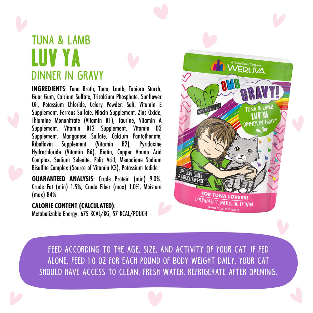 Weruva B.F.F. OMG 12-pack packaging, convenient portions for daily feeding.
