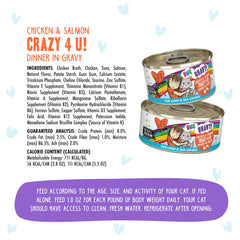 Weruva B.F.F. OMG grain-free, gluten-free, carrageenan-free image highlights diet-friendly formula.