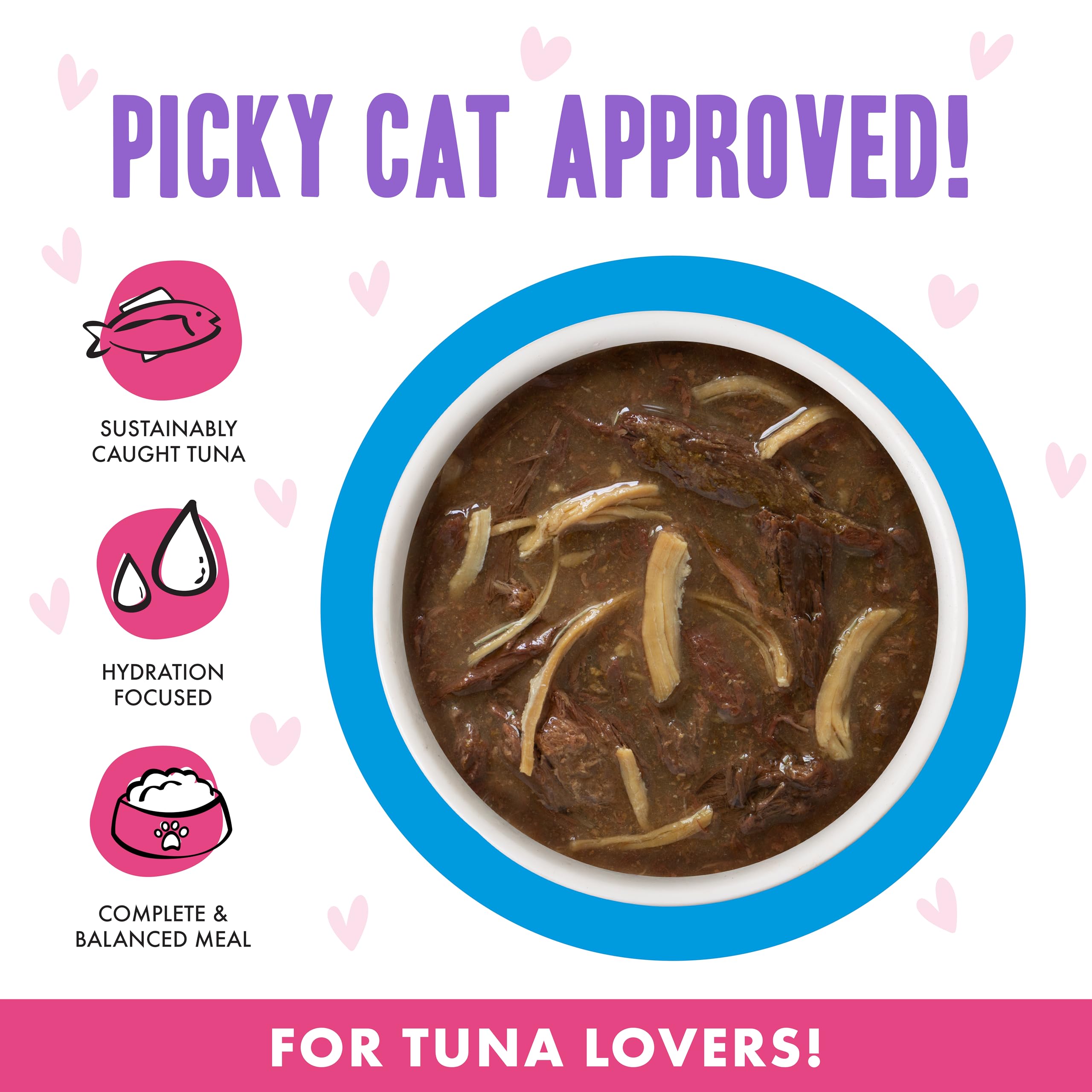 Weruva B.F.F. OMG gravy close-up highlights tender tuna and chicken pieces