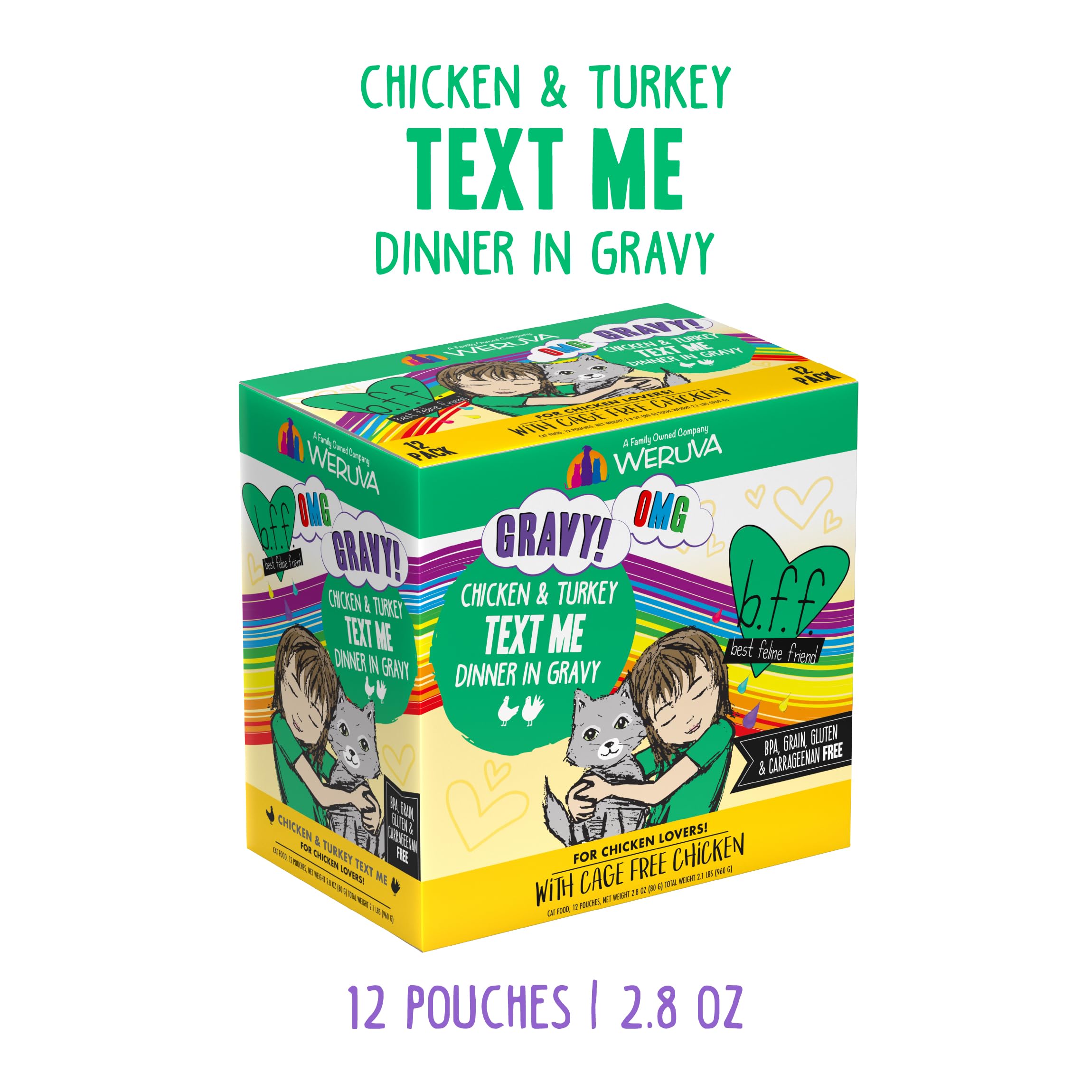 Weruva B.F.F. OMG ground turkey in gravy boosts palatability.