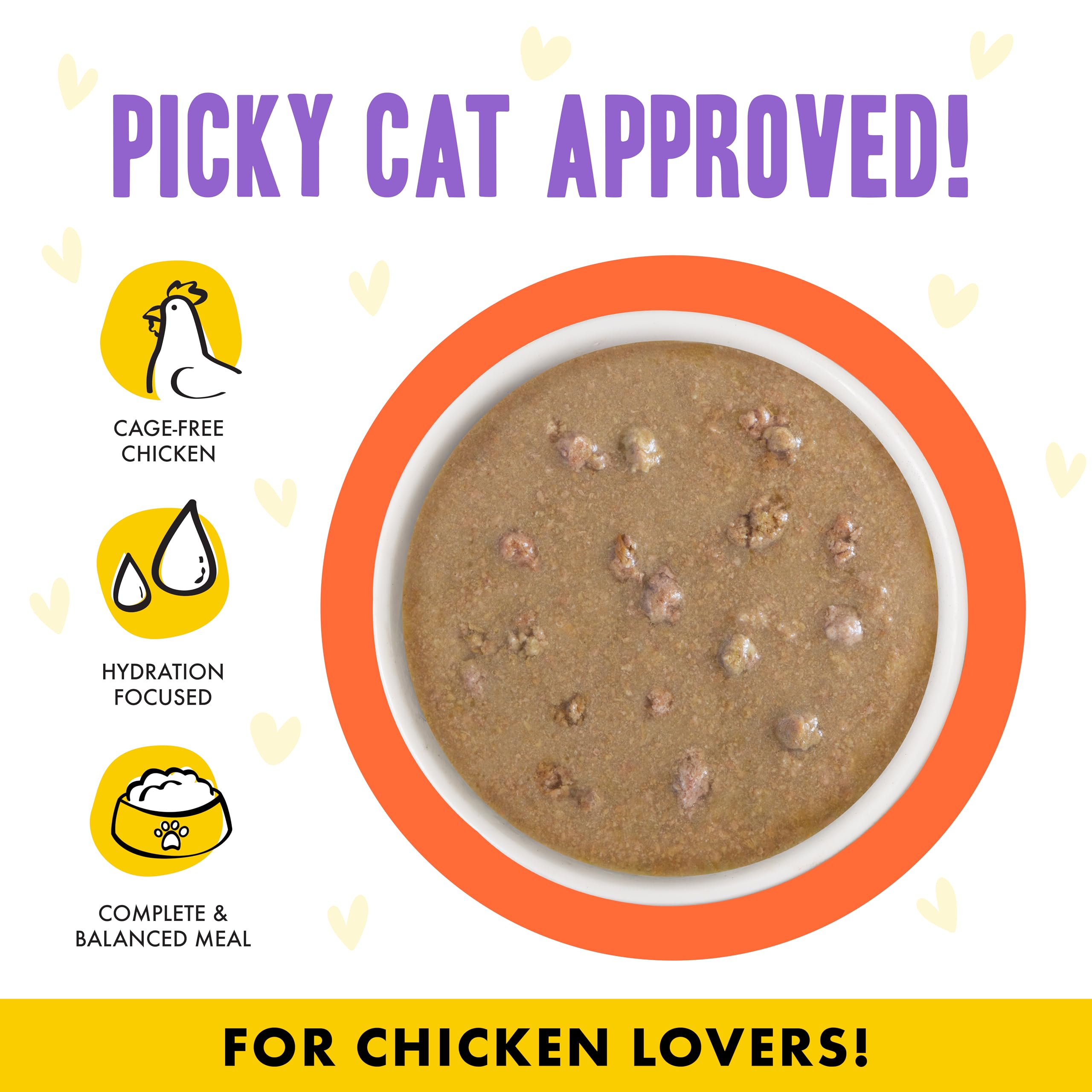 Weruva B.F.F. OMG juicy gravy with tender chicken chunks to entice cats.