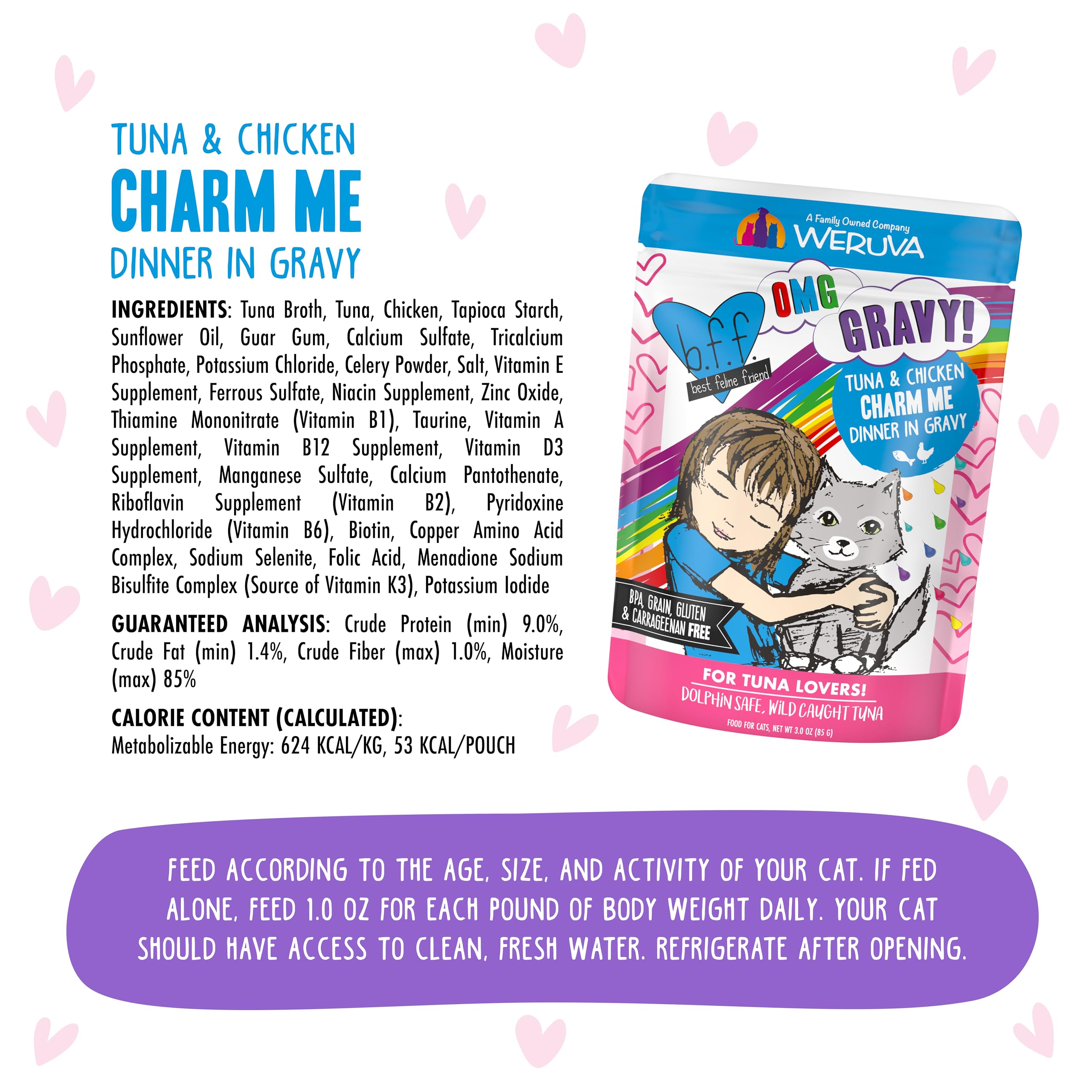 Weruva B.F.F. OMG lean protein chunks in gravy demonstrate moisture for felines