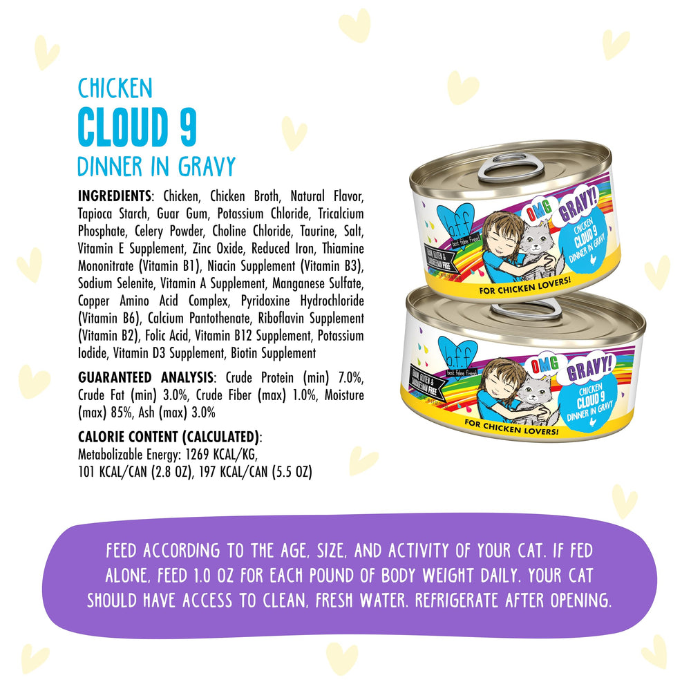 Weruva B.F.F. OMG pack-front label highlighting allergen-free and grain-free benefits.