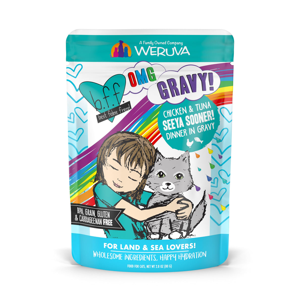 Weruva B.F.F. OMG pouch serving shows easy portioning and cat appeal.