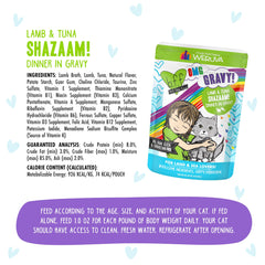 Pack of twelve Weruva B.F.F. OMG Shazaam Lamb and Tuna in Gravy pouches