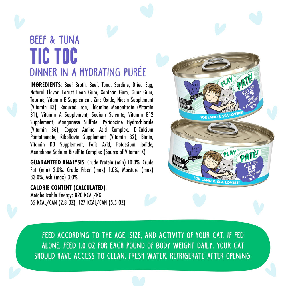 Weruva B.F.F. Play can label, noting grain-free and carrageenan-free ingredients.