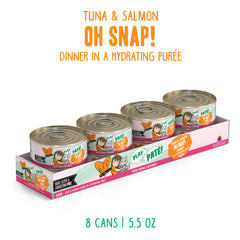 B.F.F. Play creamy tuna-salmon paté texture entices cats with rich aroma.