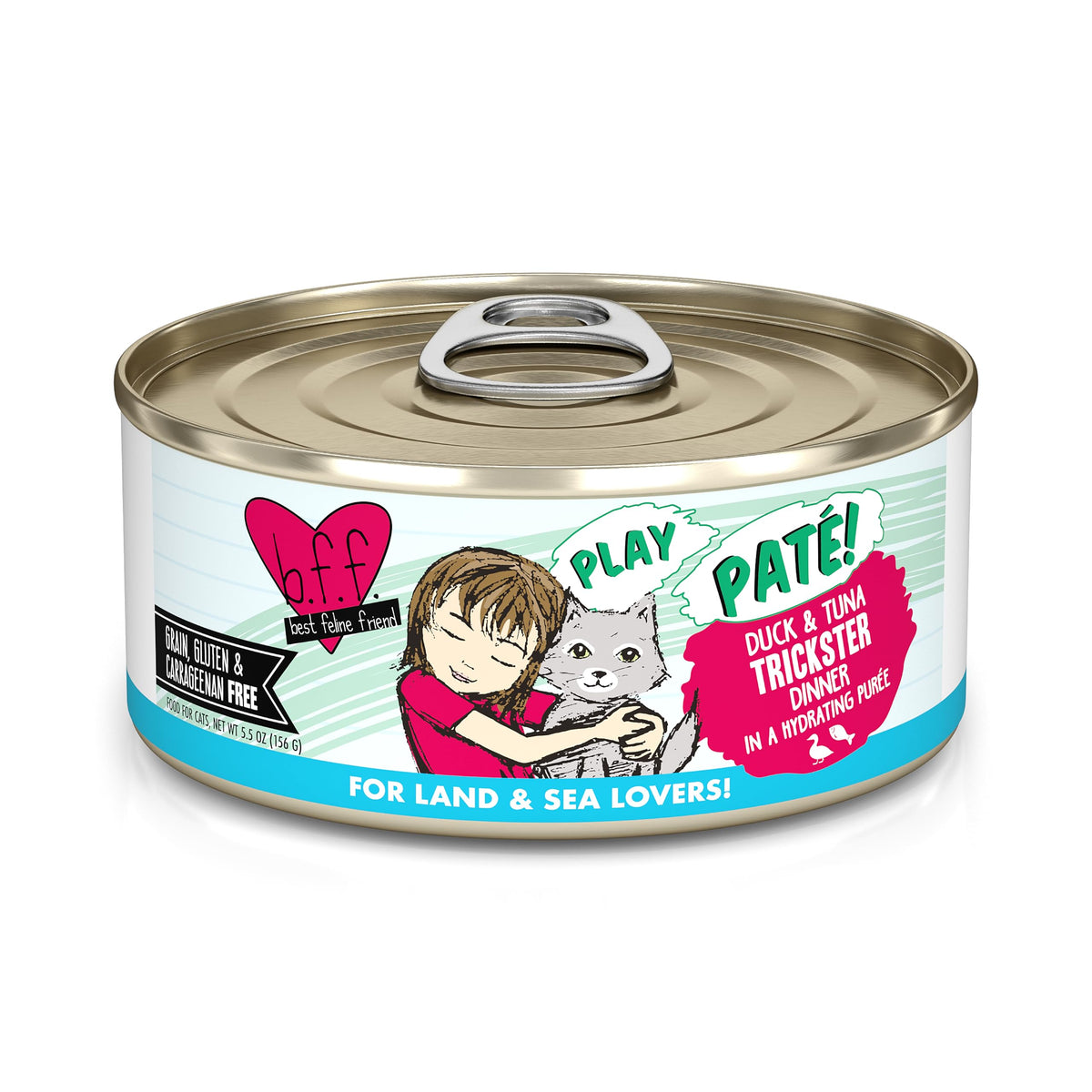 Weruva B.F.F. Play duck-tuna paté can, 8-pack, high-moisture meal option