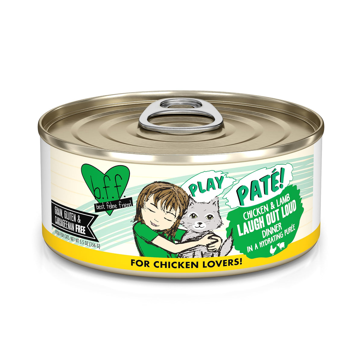 Weruva B.F.F. Play pate chicken-lamb 5.5oz can close-up, grain-free and high moisture.