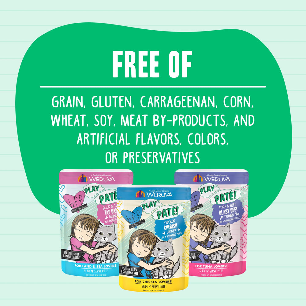 Weruva B.F.F. Play pate ingredients list highlights high-moisture option.