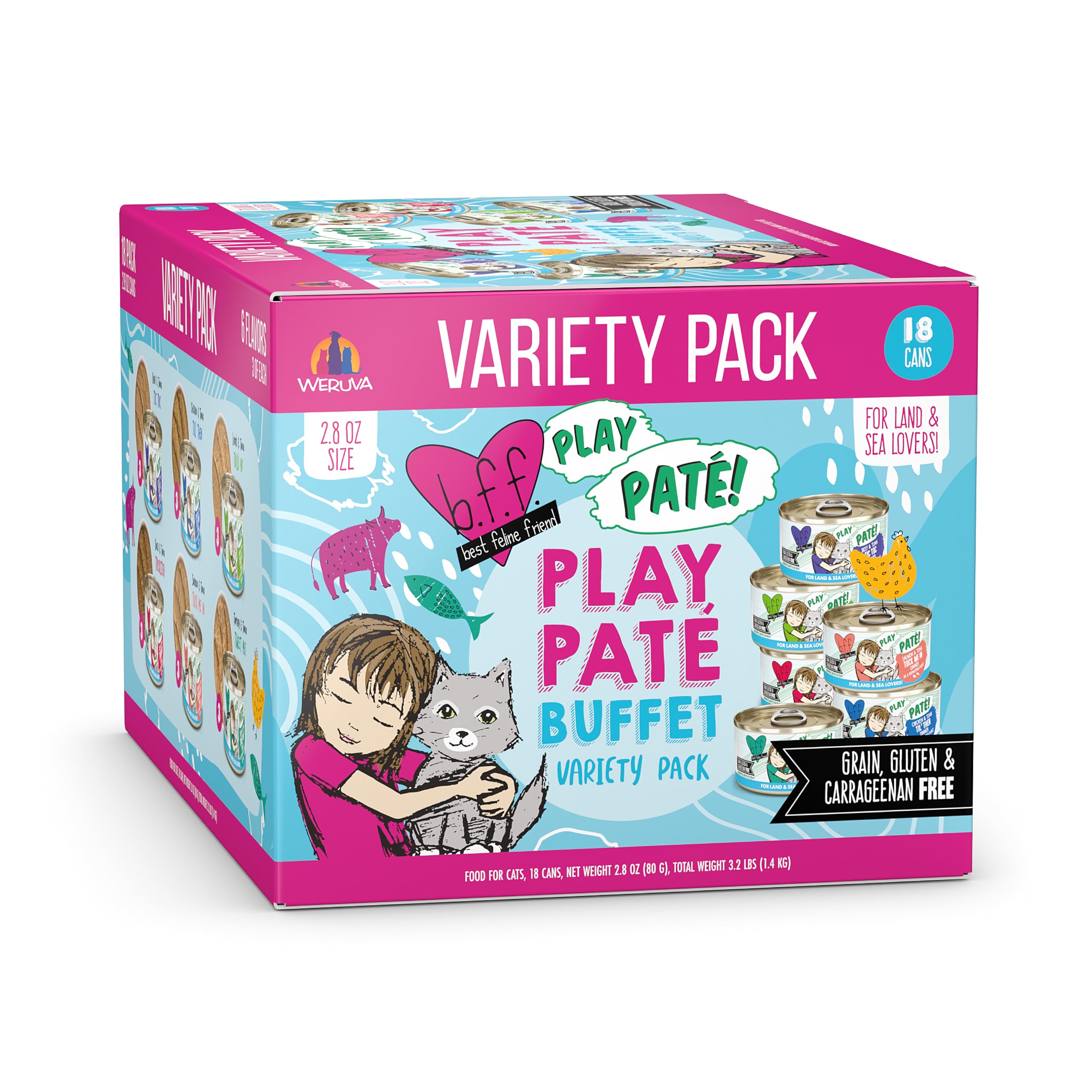 Weruva B.F.F. Play Paté Lovers Aw Yeah cans with creamy paté texture for picky cats