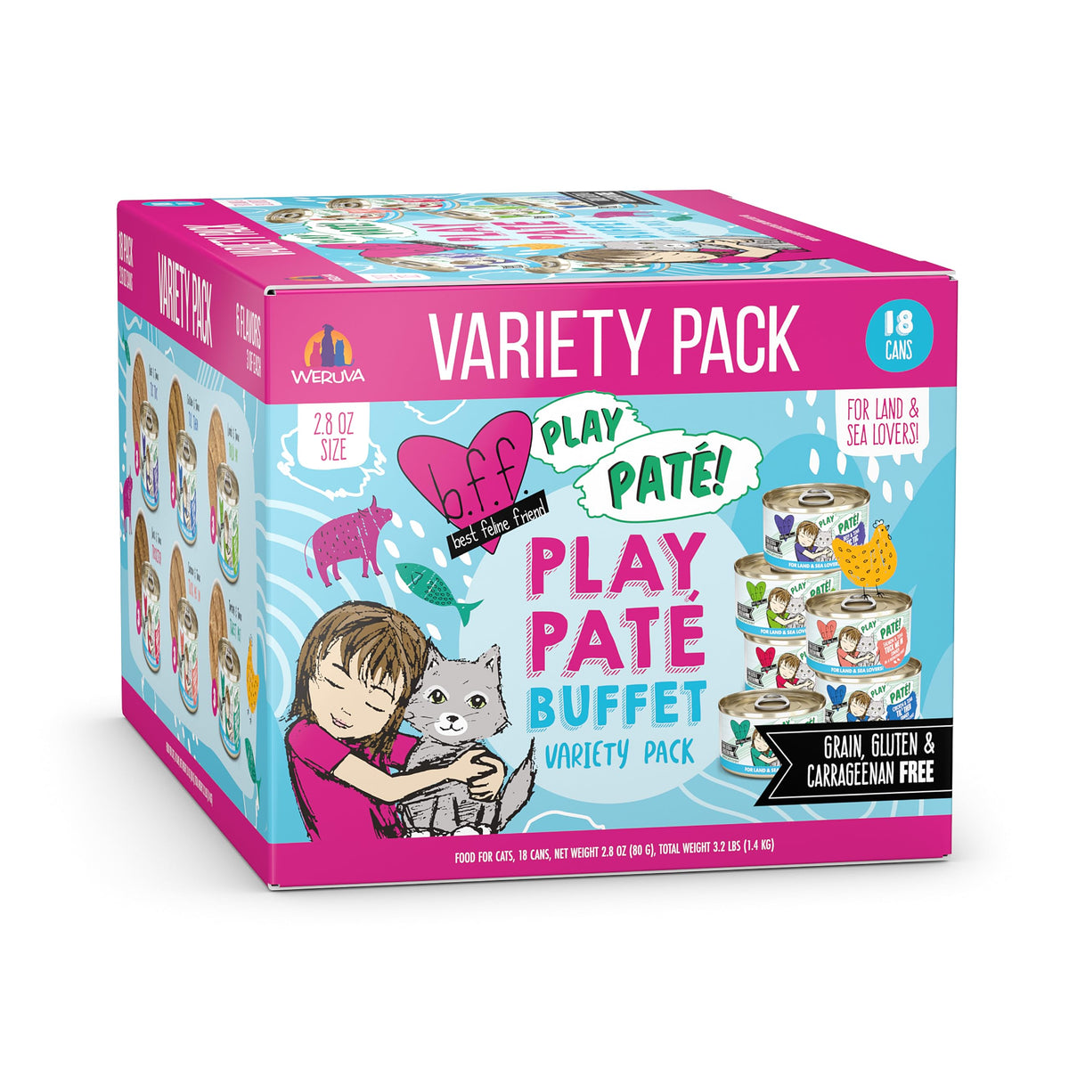 Weruva B.F.F. Play Paté Lovers Aw Yeah cans with creamy paté texture for picky cats
