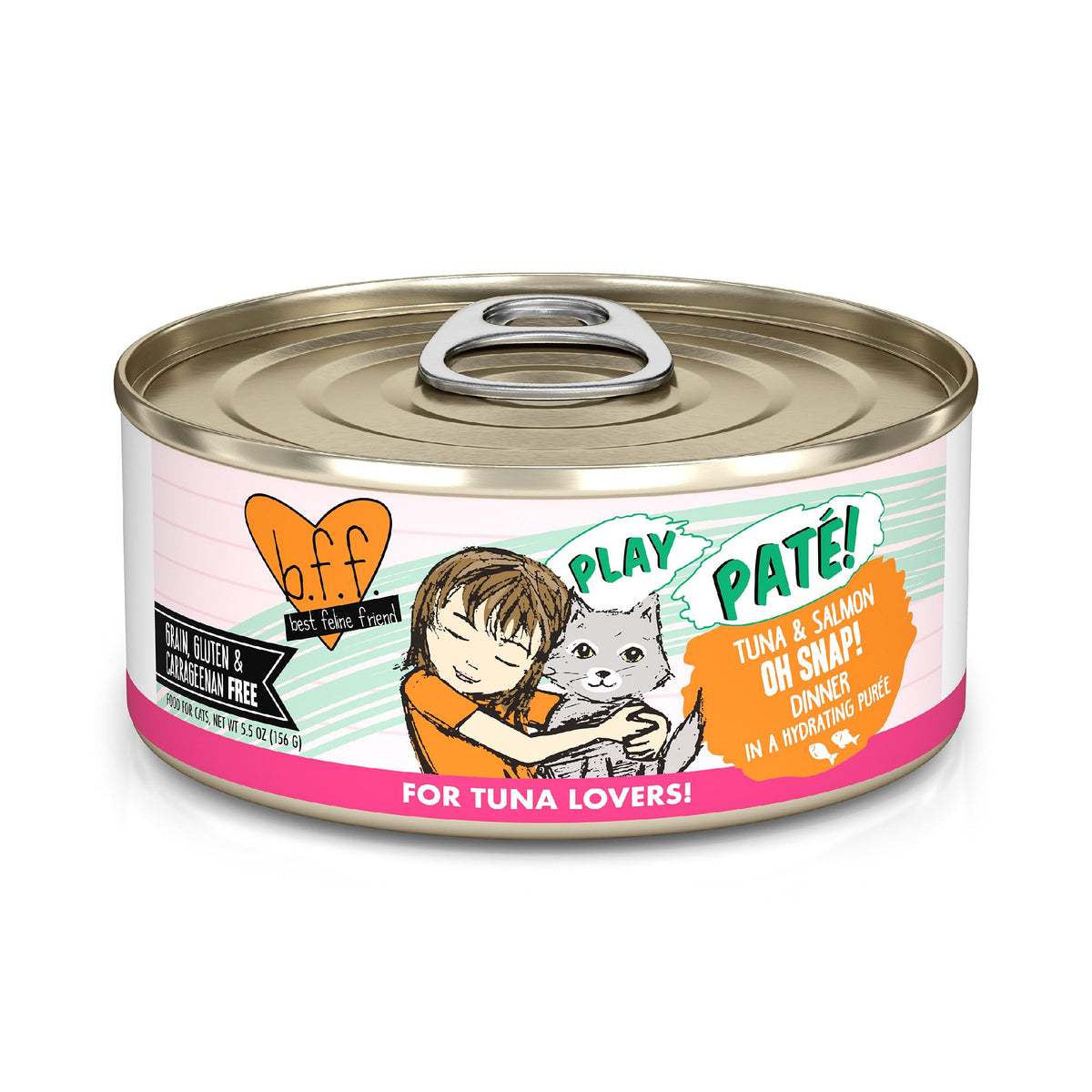 Weruva B.F.F. Play pate Oh Snap tuna and salmon in a creamy texture for picky cats.