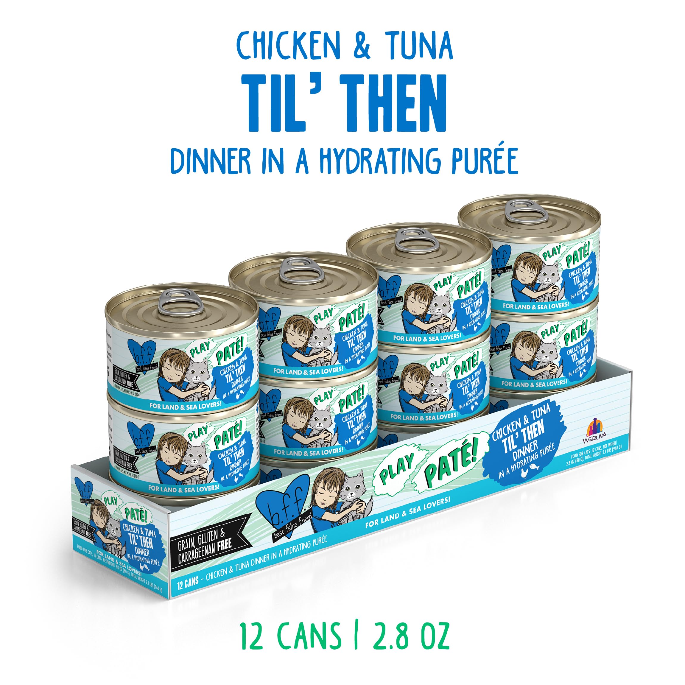 Weruva B.F.F. Play paté til' Then, high-moisture formula supports hydration and flavor.