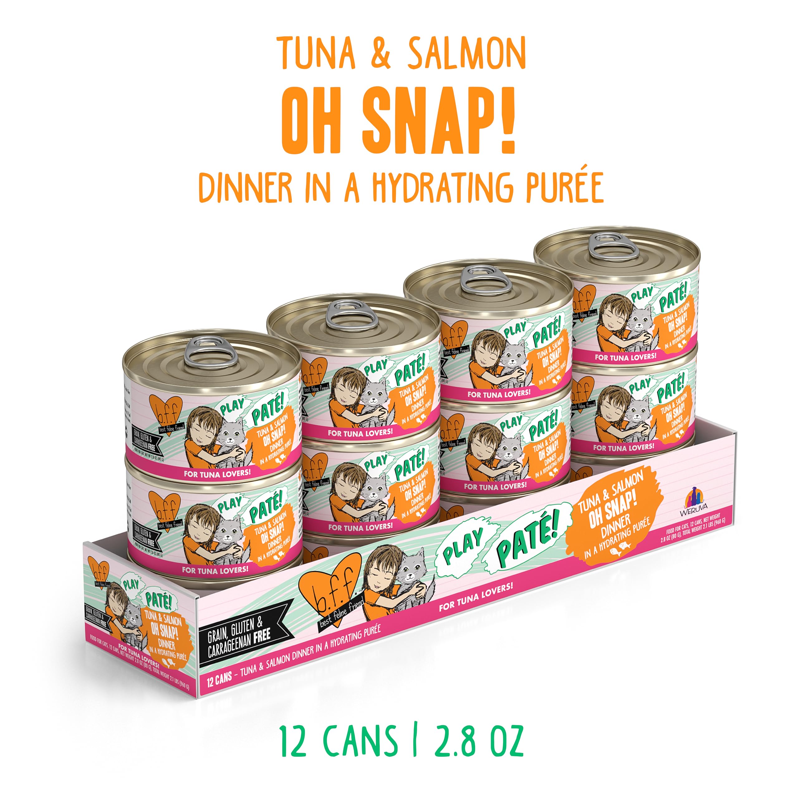 Closeup of Weruva B.F.F. Play tuna-salmon texture in creamy paté form.