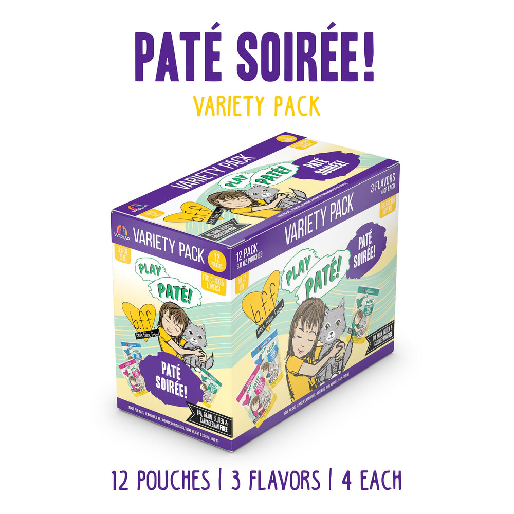 Weruva B.F.F. Play pouch close-up highlighting Slide N' Serve packaging for quick serving