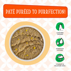 Close-up shows Weruva's Breakfast Cat paté texture with creamy chicken and pumpkin.